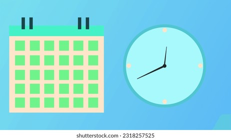 2D FLAT CONCEPT ANIMATION OF HOW FAST TIME GOES, Calender and Clock moving fast animation. Concept of time travel and multiverse. Important schedules, meetings, trips, managing, etc.