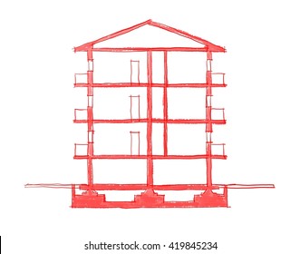 2d Freehand Sketch Illustration Of Building Vertical Section