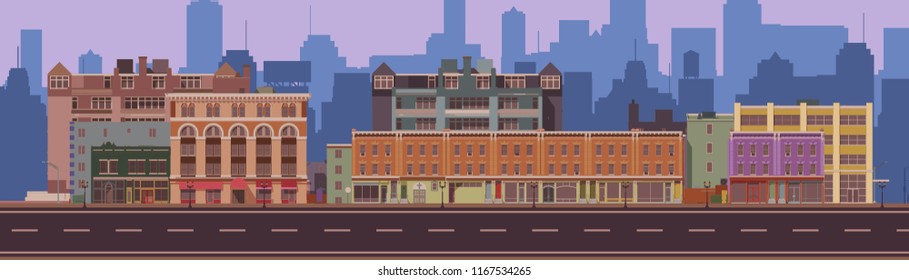 A 2d Illustrated City Block During Day.