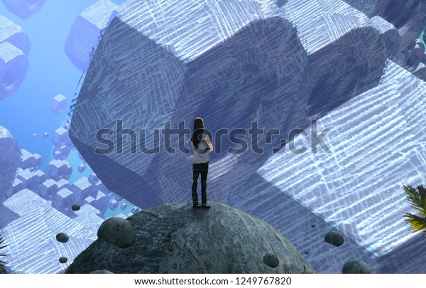 2d illustration. Abstract dreamlike motivational
image. Illustration of person being in a dream in imaginary world.
Metal Screw