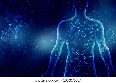 2d Illustration Abstract Model Of Human Body Of DNA Molecule