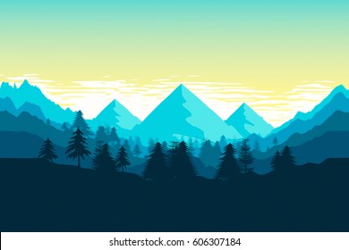 2d Illustration Of A Beautiful Mountain Landscape