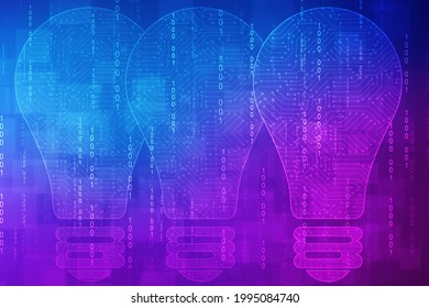 2d illustration bulb future technology, innovation background, creative idea concept 