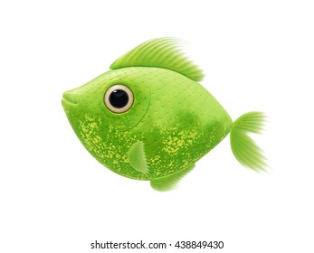 2D Illustration Cartoon Of A Cute Green Fish