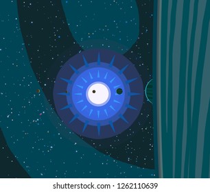 2d illustration. Cartoon image. Deep interstellar space. Stars, planets and moons. Various science fiction creative backdrops. Space art. Imaginary cosmic backdrop.Planets and Moons. - Shutterstock ID 1262110639