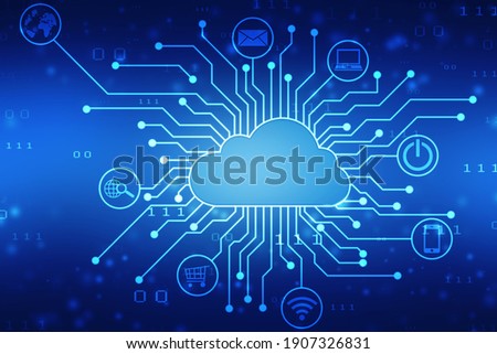 2d illustration of Cloud computing, Cloud Computing Concept, Cloud computing technology internet concept background