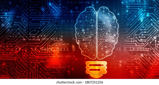 2d illustration Concept of thinking, background with brain, Abstract Artificial intelligence. Technology web background