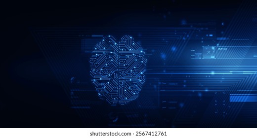 2d illustration Concept of thinking, background with brain, Abstract Artificial intelligence. Technology web background
