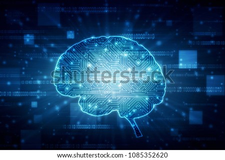 2d illustration Concept of thinking, background with brain, Abstract Artificial intelligence. Technology web background