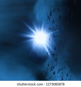 2d illustration. Deep interstellar space background. Bright stars flash, planets and moons and comets. Various science fiction creative backdrops. Space art.