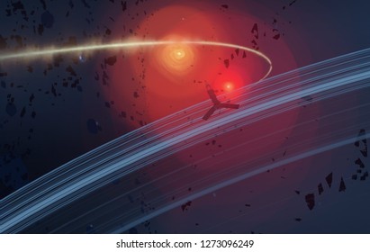 2d illustration. Deep interstellar space background. Bright stars flash, planets and moons and comets. Various science fiction creative backdrops. Space art.