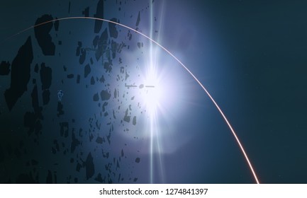 2d illustration. Deep interstellar space background. Bright stars flash, planets, moons and comets. Various science fiction creative backdrops. Space art.