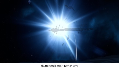 2d illustration. Deep interstellar space background. Bright stars flash, planets, moons and comets. Various science fiction creative backdrops. Space art.
