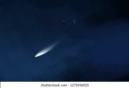 2d illustration. Deep vast space. Bright stars, planets, moons. Various science fiction creative backdrops. Space art. Alien solar systems. Distant space. Realistic background cosmos.