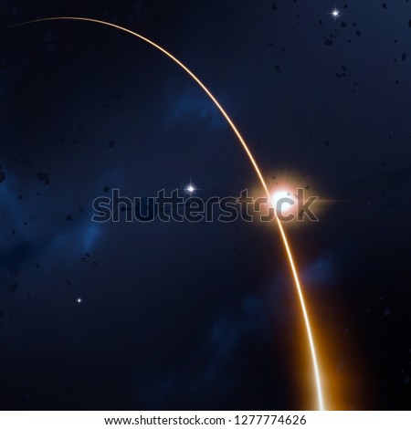 2d illustration. Empty interstellar space background. Bright stars flash, planets, moons and comets. Various science fiction creative backdrops. Space art.