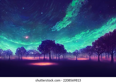 2d Illustration Fantasy Neon Forest On Stock Illustration 2208569813 ...