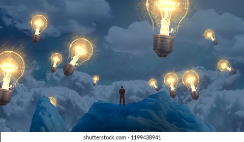 2d Illustration. Imaginary Dreamlike Motivational Illustration. Person Dreaming. Idea And Knowledge.