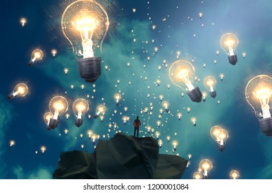 2d Illustration. Imaginary Dreamlike Motivational Illustration. Person Dreaming. Office.