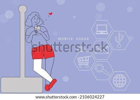2d illustration mobile using in open place concept