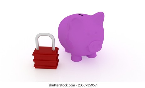 2d Illustration Piggy Money Saving With Pad Lock Protection Concept
