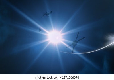 2d illustration. Realistic star pattern background. Deep interstellar space. Bright stars, planets and moons. Various science fiction creative backdrops. Space art. Imaginary cosmic backdrop.
