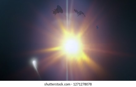 2d illustration. Realistic star pattern background. Deep interstellar space. Bright stars, planets and moons. Various science fiction creative backdrops. Space art. Imaginary cosmic backdrop.