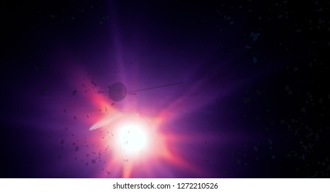 2d illustration. Realistic star pattern background. Deep interstellar space. Bright stars, planets and moons. Various science fiction creative backdrops. Space art. Imaginary cosmic backdrop.