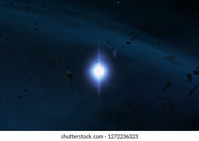 2d illustration. Realistic star pattern background. Deep interstellar space. Bright stars, planets and moons. Various science fiction creative backdrops. Space art. Imaginary cosmic backdrop.