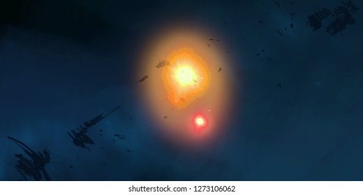 2d illustration. Realistic star pattern background. Deep interstellar space. Bright stars flash, planets and moons. Various science fiction creative backdrops. Space art. Imaginary cosmic backdrop.