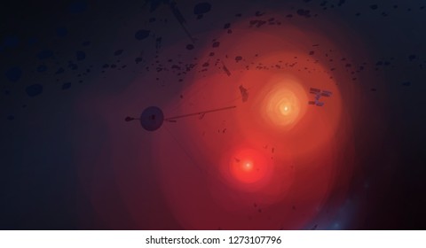 2d illustration. Realistic star pattern background. Deep interstellar space. Bright stars flash, planets and moons. Various science fiction creative backdrops. Space art. Imaginary cosmic backdrop.