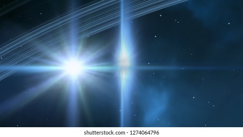 2d illustration. Realistic star pattern background. Deep interstellar space. Bright stars flash, planets, moons. Various science fiction creative backdrops. Space art. Imaginary cosmic backdrop.
