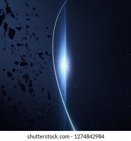 2d illustration. Realistic star pattern background. Deep interstellar space. Bright stars flash, planets, moons. Various science fiction creative backdrops. Space art. Imaginary cosmic backdrop.