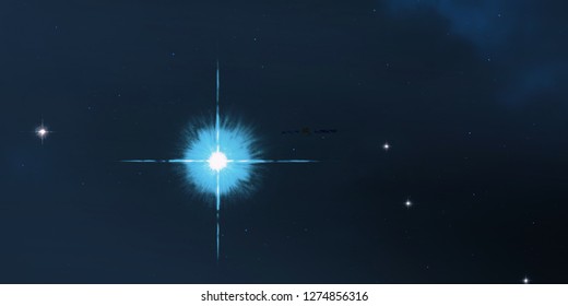 2d illustration. Realistic star pattern background. Deep interstellar space. Bright stars flash, planets, moons. Various science fiction creative backdrops. Space art. Imaginary cosmic backdrop.