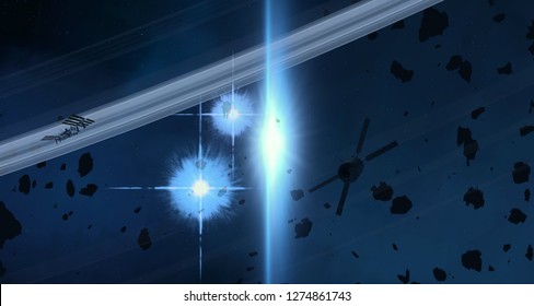 2d illustration. Realistic star pattern background. Deep interstellar space. Bright stars flash, planets, moons. Various science fiction creative backdrops. Space art. Imaginary cosmic backdrop.