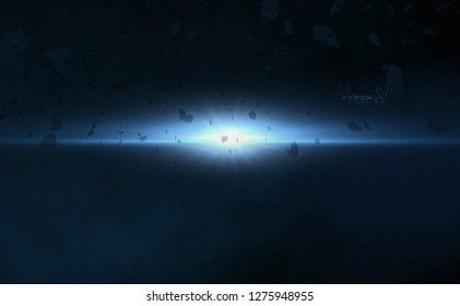 2d illustration. Realistic star pattern background. Deep interstellar space. Bright stars flash, planets, moons. Various science fiction creative backdrops. Space art. Imaginary cosmic backdrop.