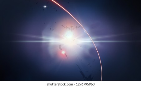 2d illustration. Realistic star pattern background. Empty interstellar space. Bright stars flash, planets, moons. Various science fiction creative backdrops. Space art. Imaginary cosmic backdrop.