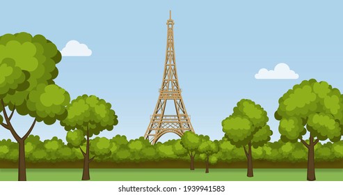 2d Illustration Vector Flat Eiffel Tower In Paris France