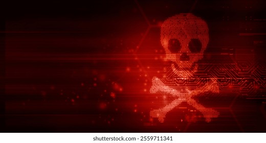 2d rendering Digital skull and crossbones on binary code