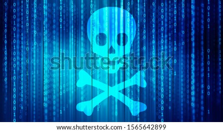2d rendering Digital skull and crossbones on binary code