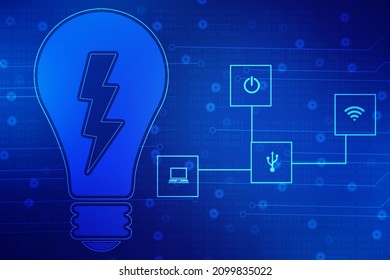 2d rendering led light bulb with power sign
