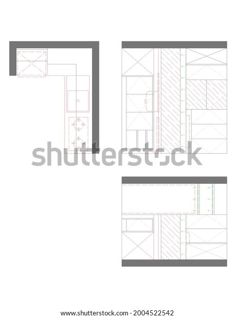 2d Section Drawing Minimalist Kitchen Cabinet Stock Illustration ...
