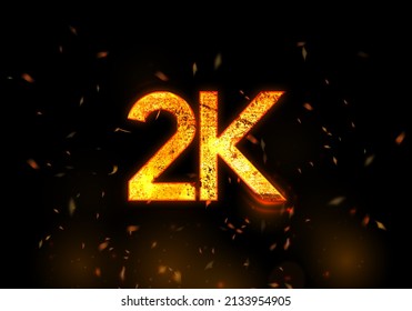 2K followers social media thanks banner. 3D Rendering with lava fire text. Thanks, followers, blogger celebrates subscribers, likes