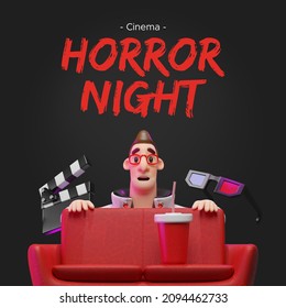2x1 scary movie promotion. 3d illustration