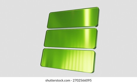 3 3D Rectangular Glassy Green Panels Isolated