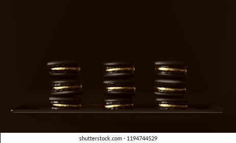 3 Black And Gold Luxury Macrons Macaroon Towers 3d Illustration 3d Render