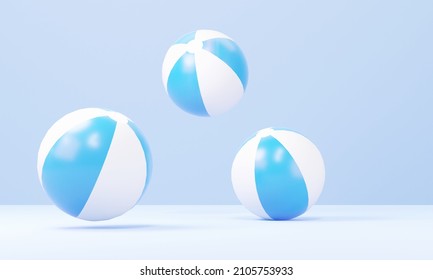 3 Blue Beach Balls. With Empty Space. 3D Rendering