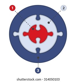 3 Concentric Circles Puzzle - Infographic Presentation Template, On A White Background