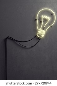 3 D Render Of Big Light Bulb Made From Neon Tubes.
