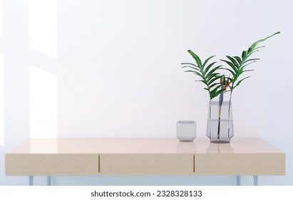 3 D rendering work satation  on blue background.