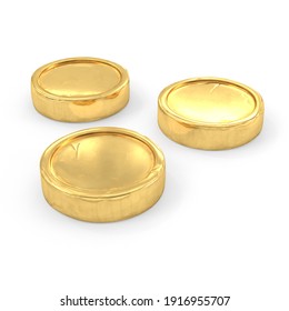 3 Gold coins isolated on white background, 3D rendering
